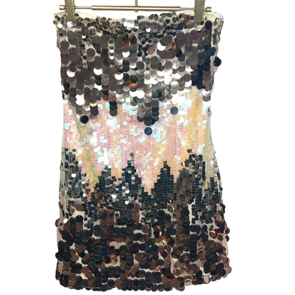 Le Lis – Ombré Sequin Strapless Mini Dress – Silver / Gold – Size XS